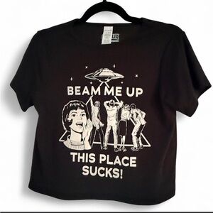 Beam Me Up Graphic Tee - Stranger Things women’s baby tee